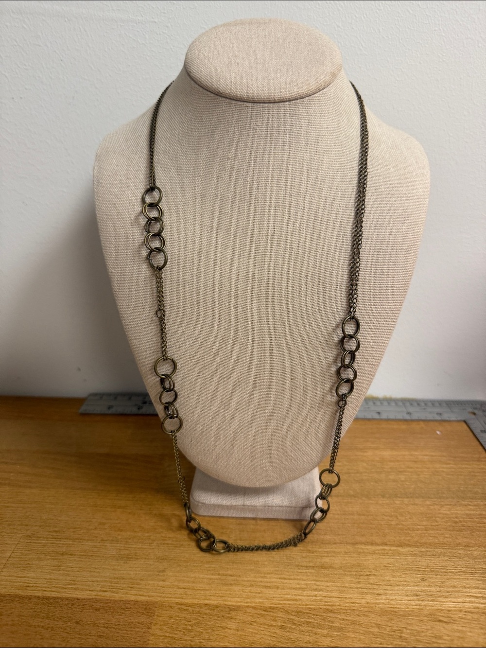 Antique bronze look circle chain link long necklace